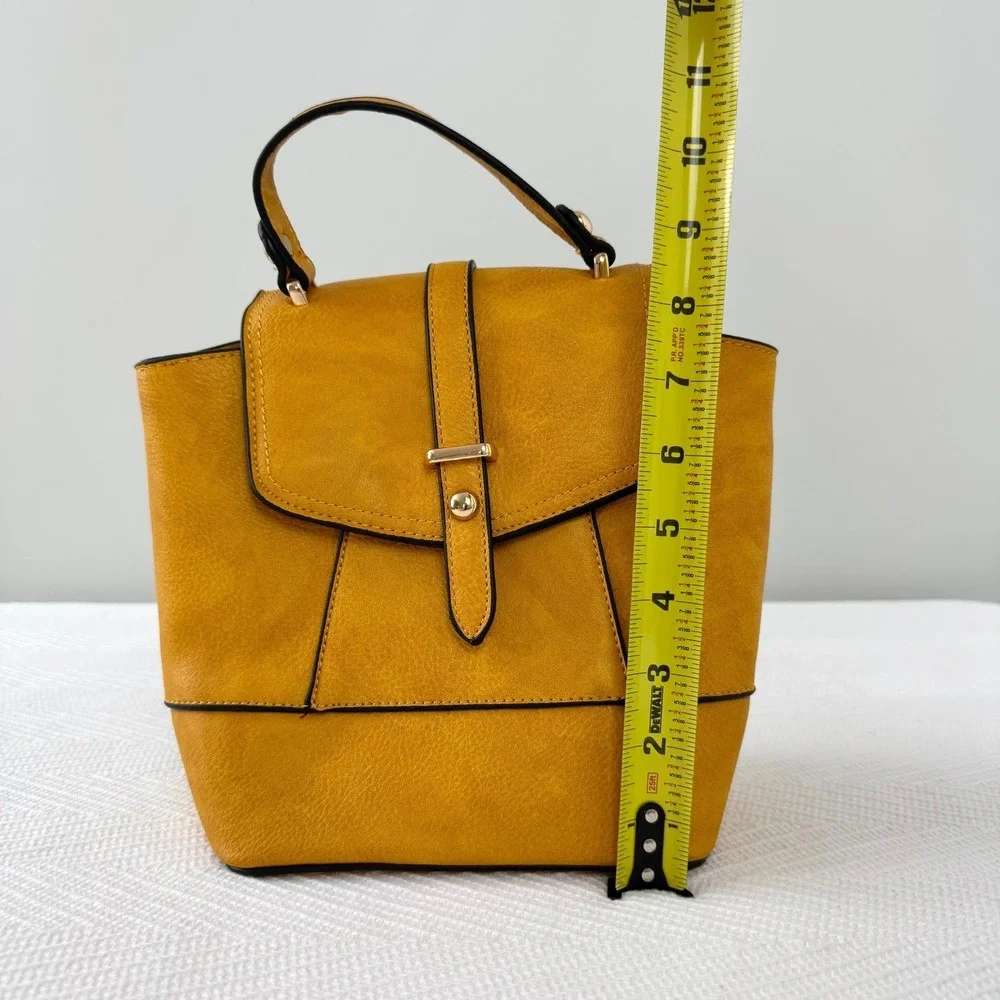 Mustard Yellow Faux Leather Convertible Backpack Crossbody HandBag Gold Hardware